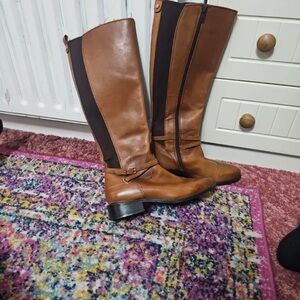 Dune London Brown Leather Over the Knee Boots